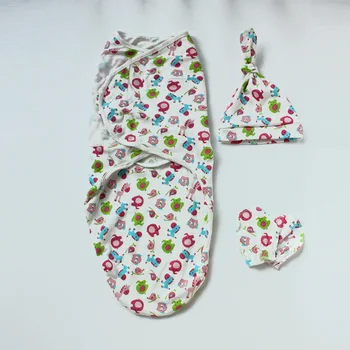

3 Pieces 100% Cotton Baby Sleeping Bags Gloves Hat Set Newborn Anti-kick Feeding Blankets Sleepsack Soft Wrap Swaddle Envelope