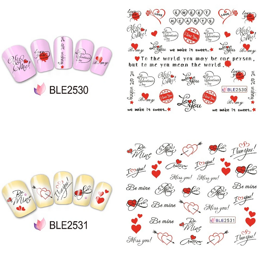 11 Designs In 1 Set Nail Art Stickers Letters Water 11 Designs In 1 Set Nail Art Stickers Letters Water Transfer Wrap Manicure Decor Valentine Decals Beble2524 Ble2534 From