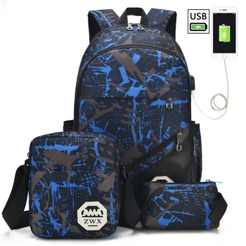 

3pcs Colorful Marvel Boy Girl School bag men Bagpack Teenagers Schoolbags Canvas USB Charging Student Backpacks For Male Female