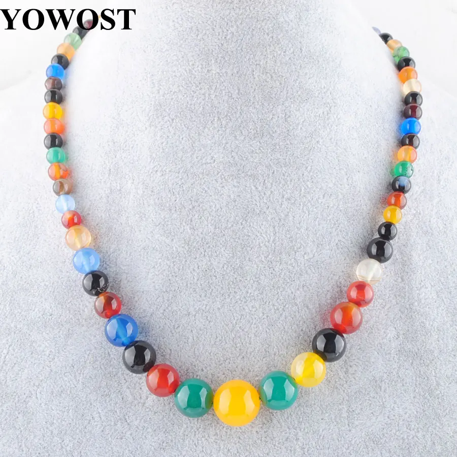 

Free Shipping Multicolor Agates Gem Stone 6-14mm Gradated Round Beads Necklace 17.5 inches Fashion Women Jewelry IF3022