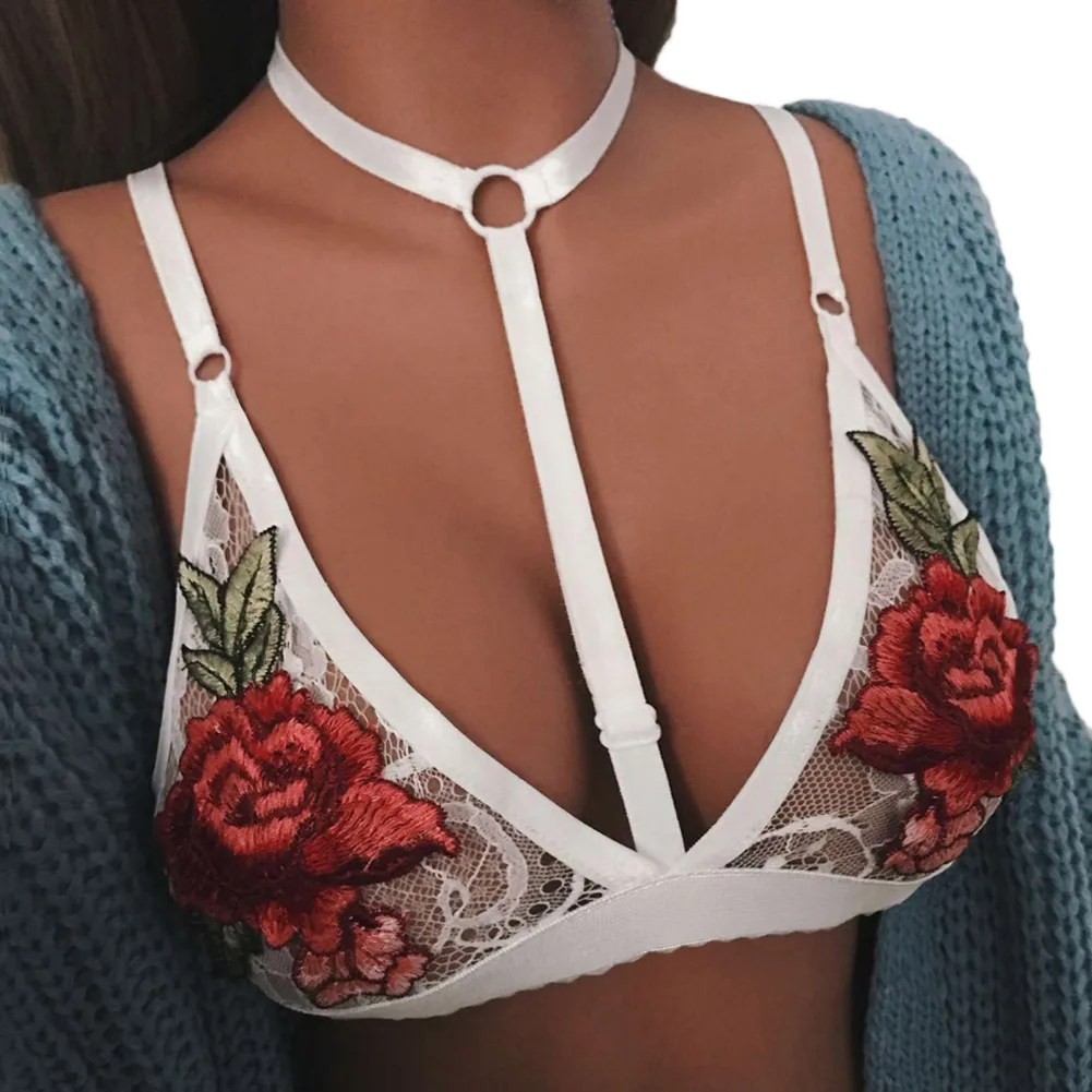 Brand Floral Embroidery Lace Bralette Sexy Black Sheer Un