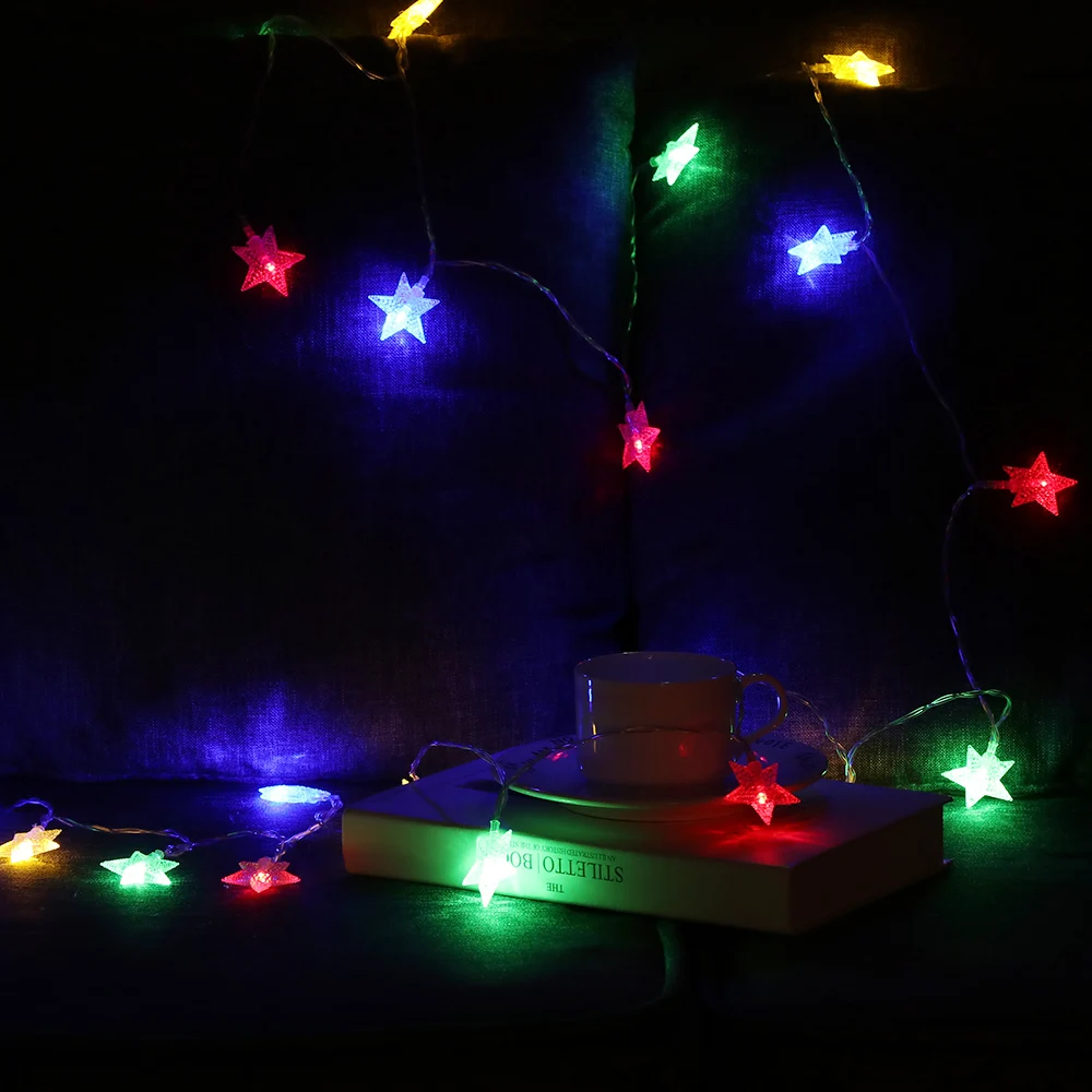 20Pcs Waterproof Stars Warm White LED String Fairy Curtain String Light 3M Wedding Christmas Decor Lamps Garden Decor