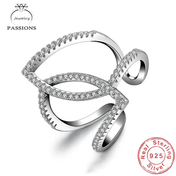 

New Trend Exquisite 925 Sterling Silver Rhinestone CZ Curve Rings Rock Style Zircon Adjustable Bending Wrap Ring Women Jewelry
