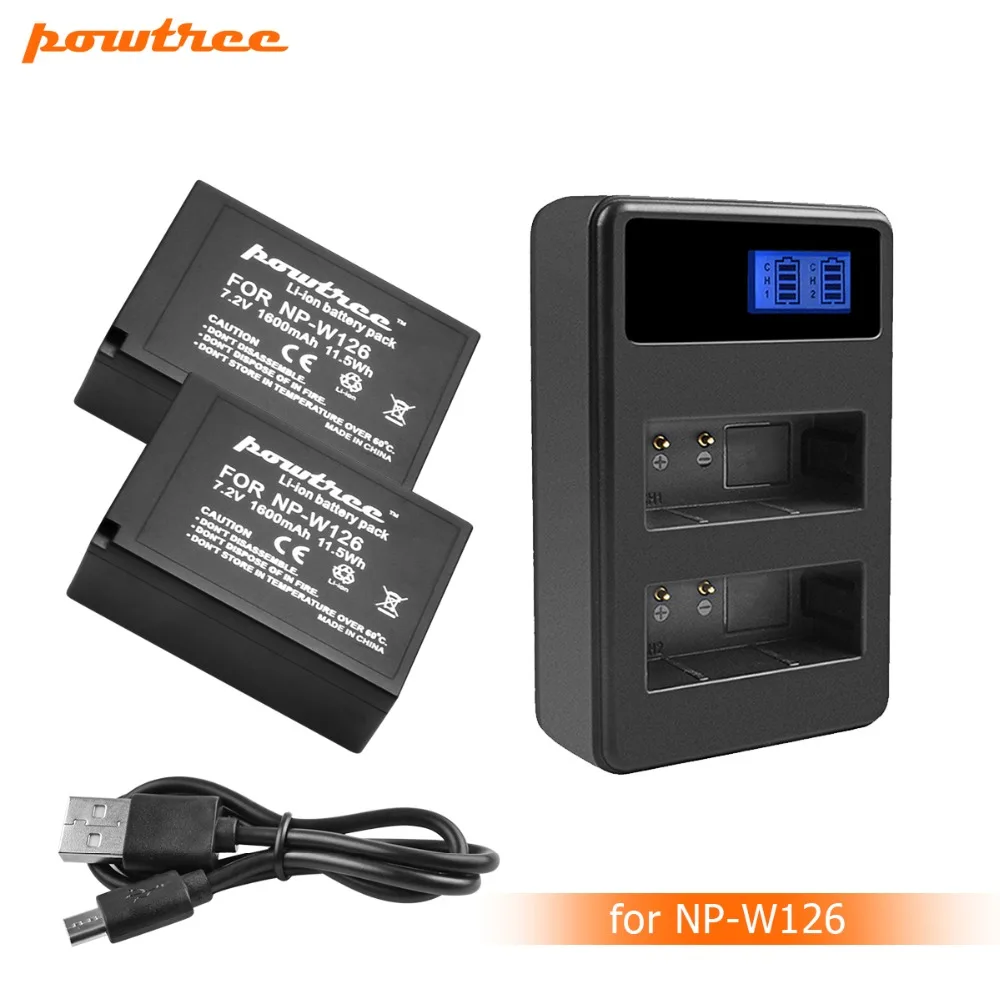 2 упаковки 7 V 1600mAh литий ионная NP W126 батарея камеры + LCD двойное зарядное устройство