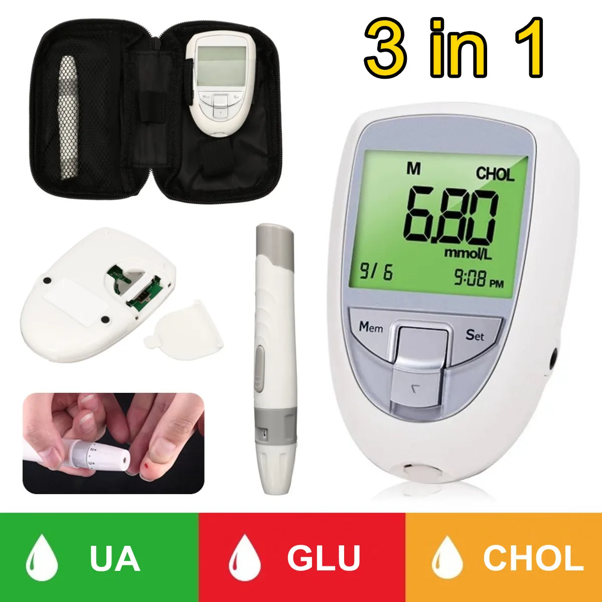 

3 in 1 Cholesterol Uric Acid Blood Glucose Test Kit Household Glm Meter Medical Monitoring System Health Care for Diabetes