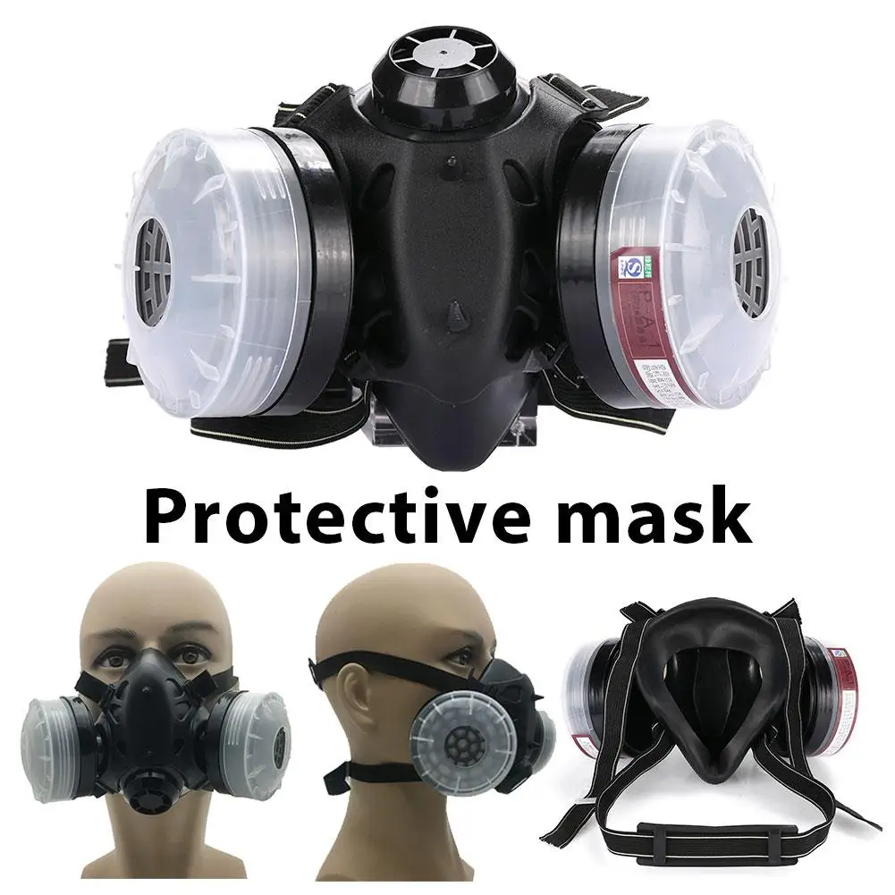 

Half Face Dual Cartridge Silicone Protective Mask Respirator for Builder Carpenter Daily Haze Protection Work Safety Fliter