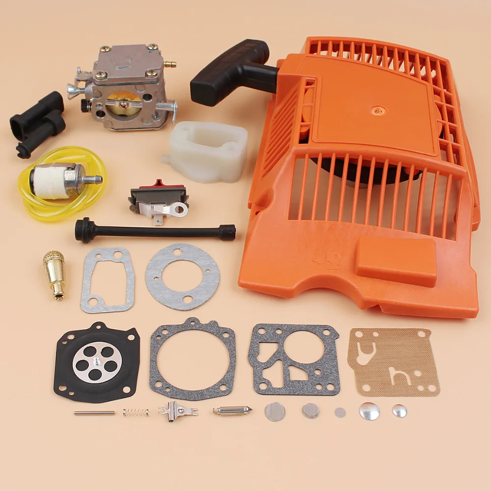 Recoil Starter Carburetor Carb Repair Kit For Husqvarna 61 268 272 XP 272XP Chainsaw w/ Intake Manifold Stop Switch Oil Hose