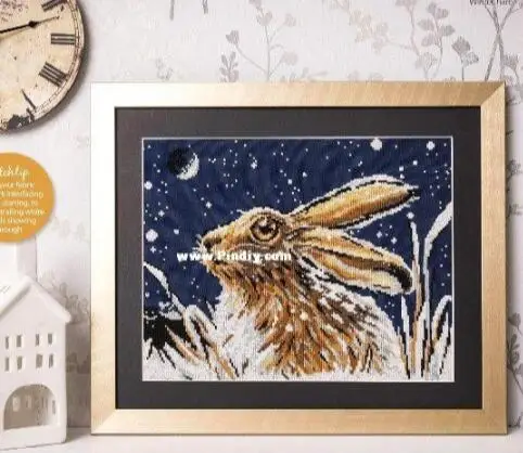 

Gold Collection Cute Counted Cross Stitch Kit Winter Snow Bunny Hare Rabbit Pet in Moon Night