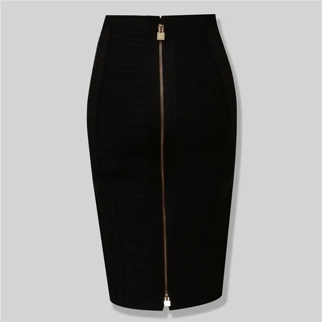 Sexy Solid Zipper Bandage Skirt Women Elastic Bodycon Summer Pencil  8