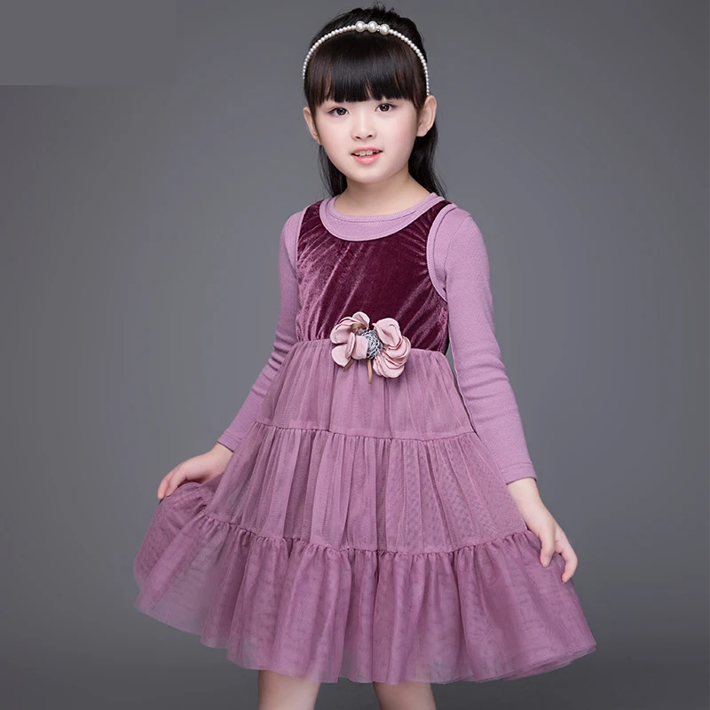 

of 2018 the new girl's unlined upper garment brand children's wear high waist pleuche even sweet princess dress