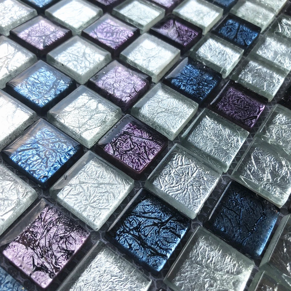 Euro Style Purple Blue Silver Foil Crystal Glass Mosaic Tile Kitchen Backsplash Bathroom Shower TV Background Fireplace Decor Mosaic Making AliExpress