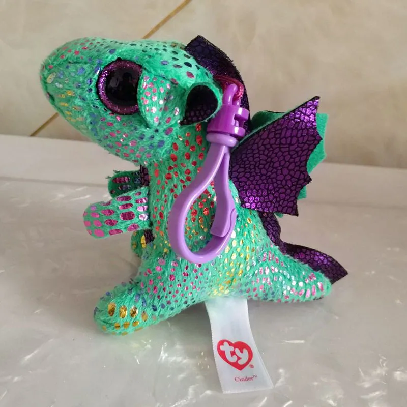 New Ty Beanie Boos Plush Toy Cinder Green Dragon Clip Dinosaur Pendant