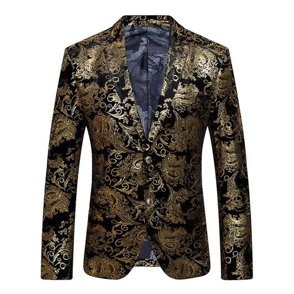 

Blazer Men casual slik fabric 2018 Sping Brand New Male Single Button Slim Fit Fashion Pattern Party Blazer Jackets