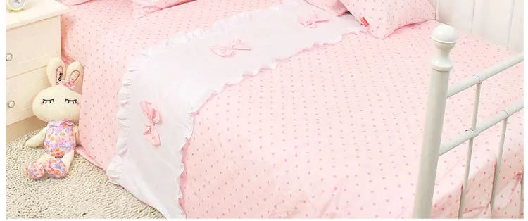 В горошек принцесса постельное белье с бантом, односпальная кровать Детский Комплект постельного белья, Синий Розовый, Твин Королева Король - Цвет: Pink wave point