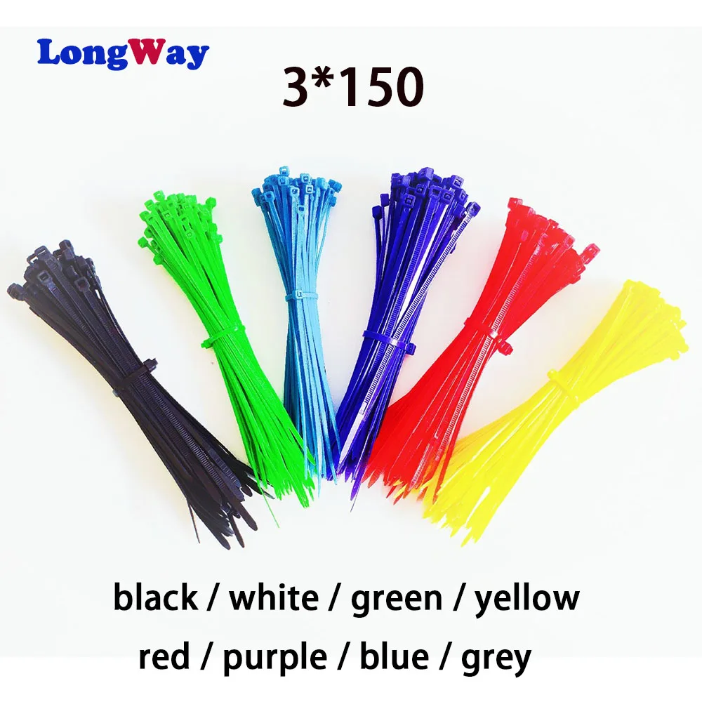 

150mm Self-locking Nylon Cable Ties 3mm width 100pcs Self-Locking Plastic Nylon Wire Zip Ties Cable Tie accessories Seven Color