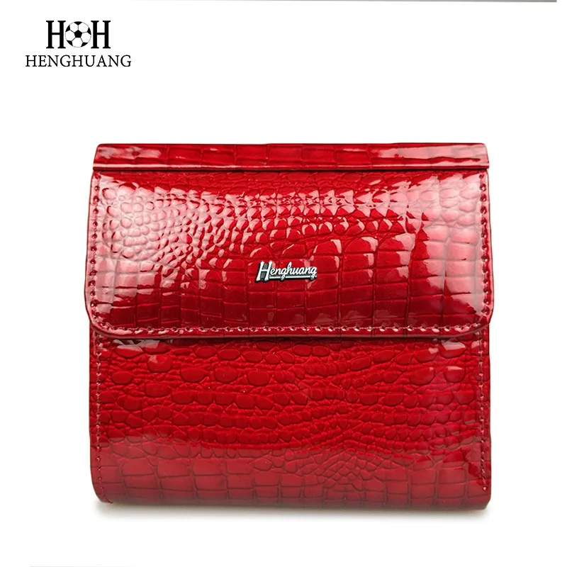 Goedkoop HH vrouwen portemonnee lakleer dame korte hasp rits coin kaarthouder portemonnee mini portemonnee vrouwelijke luxe alligator portemonnees