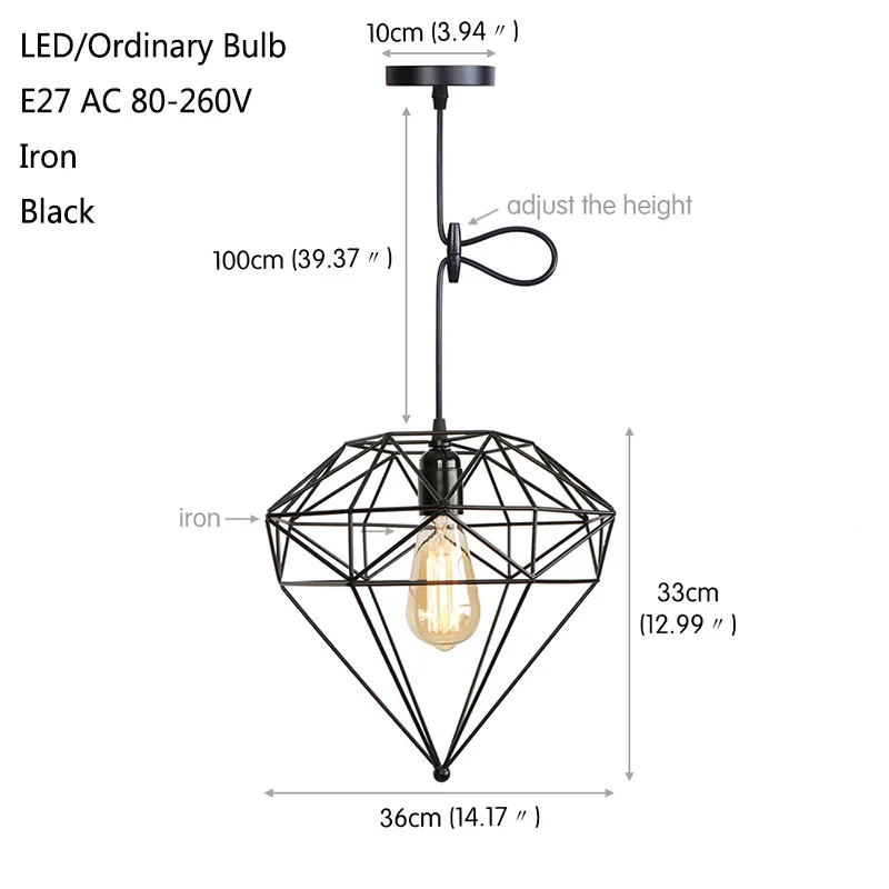 Современный черный каркасный подвесной светильник кованого железа простой ретро NordicE27 подвесной светильник для спальни гостиной кафе креативный подвесной светильник