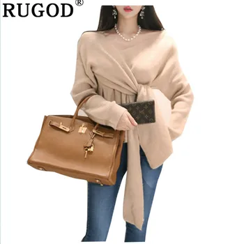 

RUGOD New Spring Women Sweaters Women Fashion Belted Long Sleeve Knitted Pullover Elegant Office Lady Sweater Pull Femme Hiver