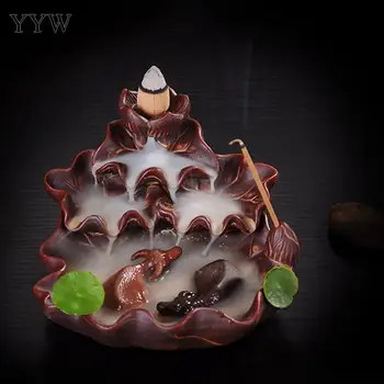

Fish Backflow Incense Burner Waterfall Incense Cone Sticks Holder Censer Oud Incenso Lotus Base Seat Home Decor Aroma Burner