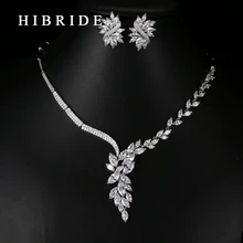 HIBRIDE Luxury Jewelry White Gold Color Necklace Earrings AAA CZ Stone Pave Wedding Jewelry Sets For Bridal N-69