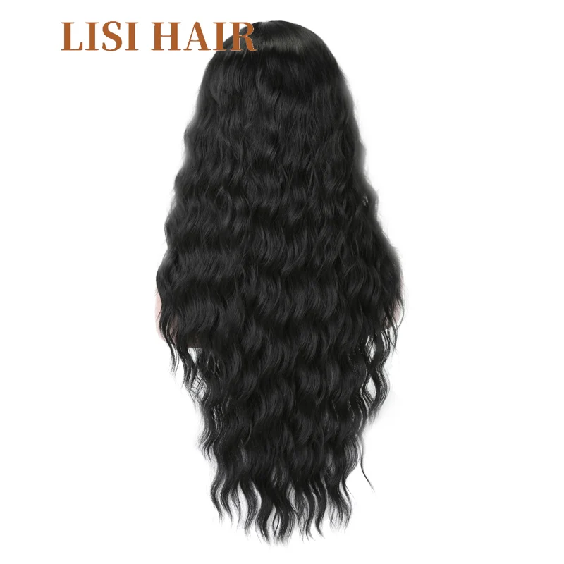 LISI HAIR Wigs For Women Long Water Wave Hairstyle Pure Red Black Colors Synthetic Hair High Temperature Fiber Average Size6