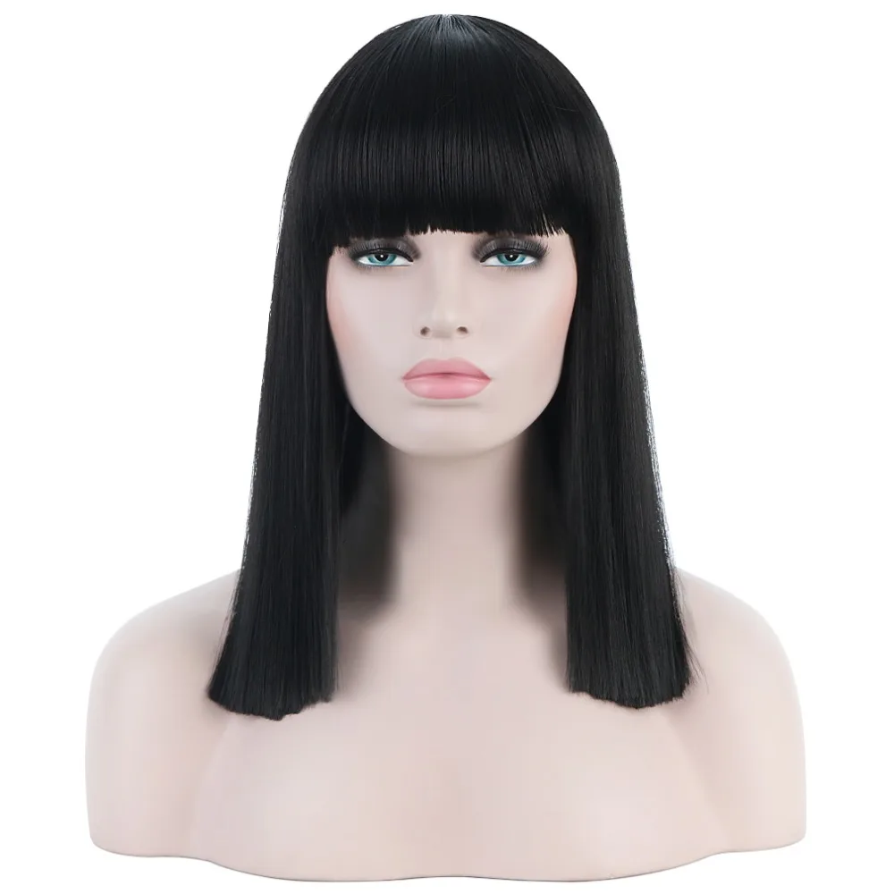 

Long Straight Female Synthetic Full Wigs with Bangs Black Hair Wigs for Women 16'' Anime Cosplay Wig Fashion Masquerade