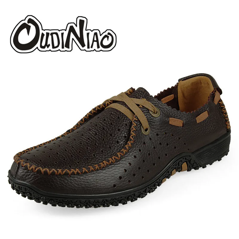 

OUDINIAO Cut Outs Mens Shoes Casual Fashion British For Men Large Size Cow Leather Men Boat Shoes Casual Loafers Shoes For Male