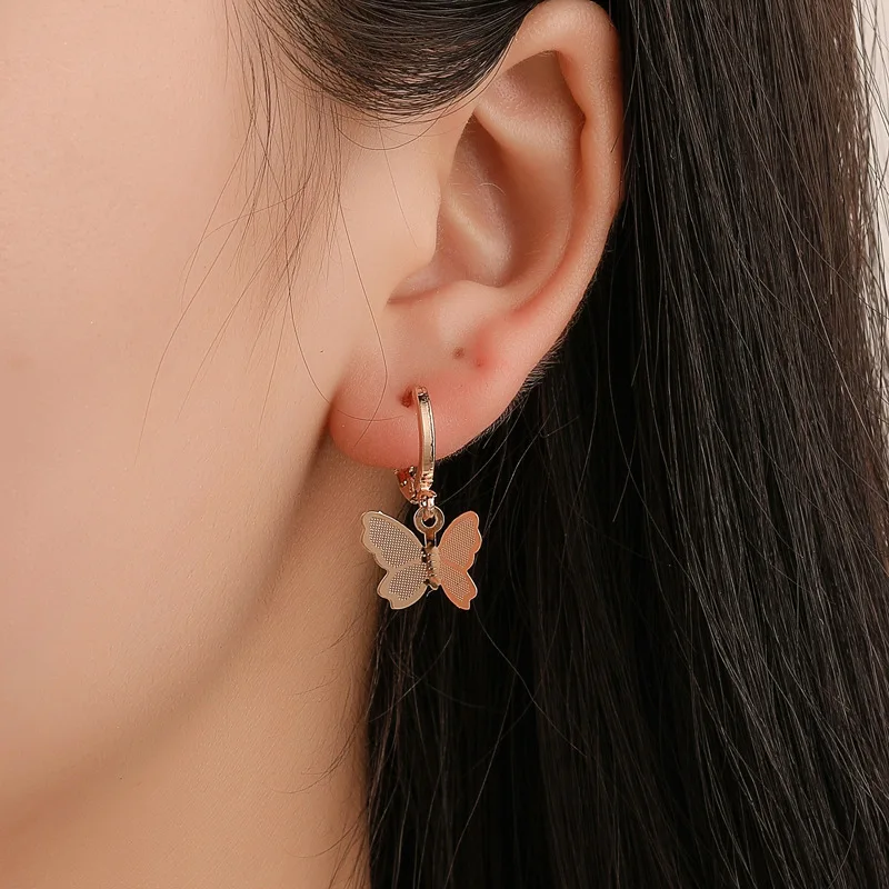 

Female Simple Butterfly Hoop Earrings Fashion Round Tassel Earrings For Women Girls Jewelry Gift