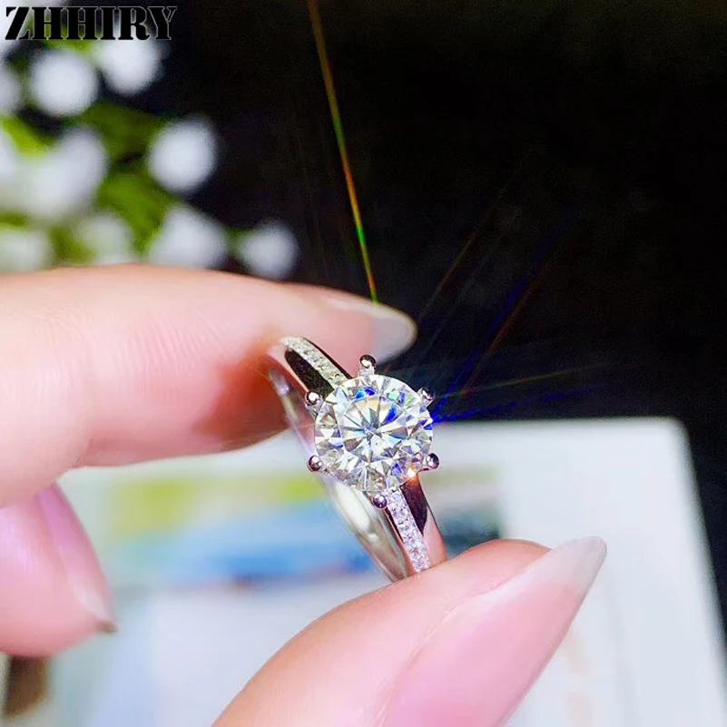 ZHHIRY Подлинная Moissanite кольцо из стерлингового серебра 925 для женщин 2ct 8 мм D VVS драгоценный камень с сертификатом ювелирные изделия