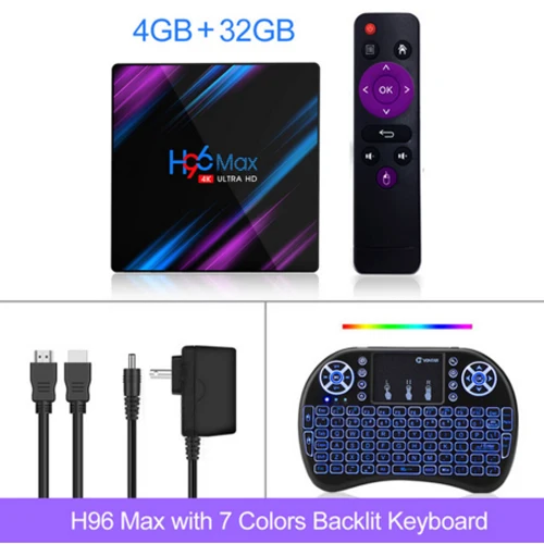 H96 MAX 9,0 Android tv Box Rockchip RK3318 4 Гб ОЗУ 64 Гб H.265 4K голосовой помощник Google Netflix Youtube 2G 16G медиаплеер - Цвет: 4GB32GB Backlit keyb