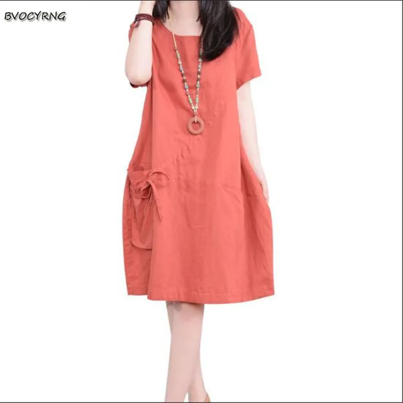 Vestido 2018 хлопковое льняное платье для женщин летнее модное с круглым вырезом и