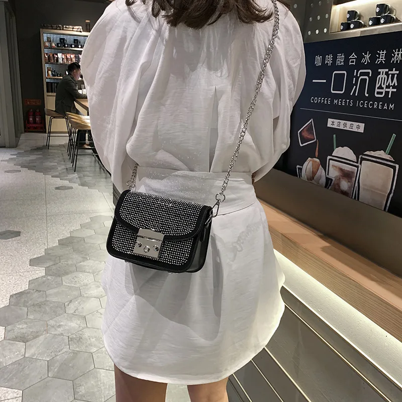 

Diamond Studded Shoulder Chain Designer Bags Wild Pu Handbag Bags for Women 2018 Hand Bag Mystic Messenger