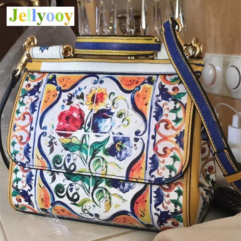 Vintage Sicily Floral Print Flap Handbag Cowhide Genuine Leather Platinum Tote Bags Women Shoudler Bag Messenger Cross-body Bags Vintage Sicily Floral Print Flap Handbag Cowhide Genuine Leather Platinum Tote Bags Women Shoudler Bag Messenger Cross-body Bags