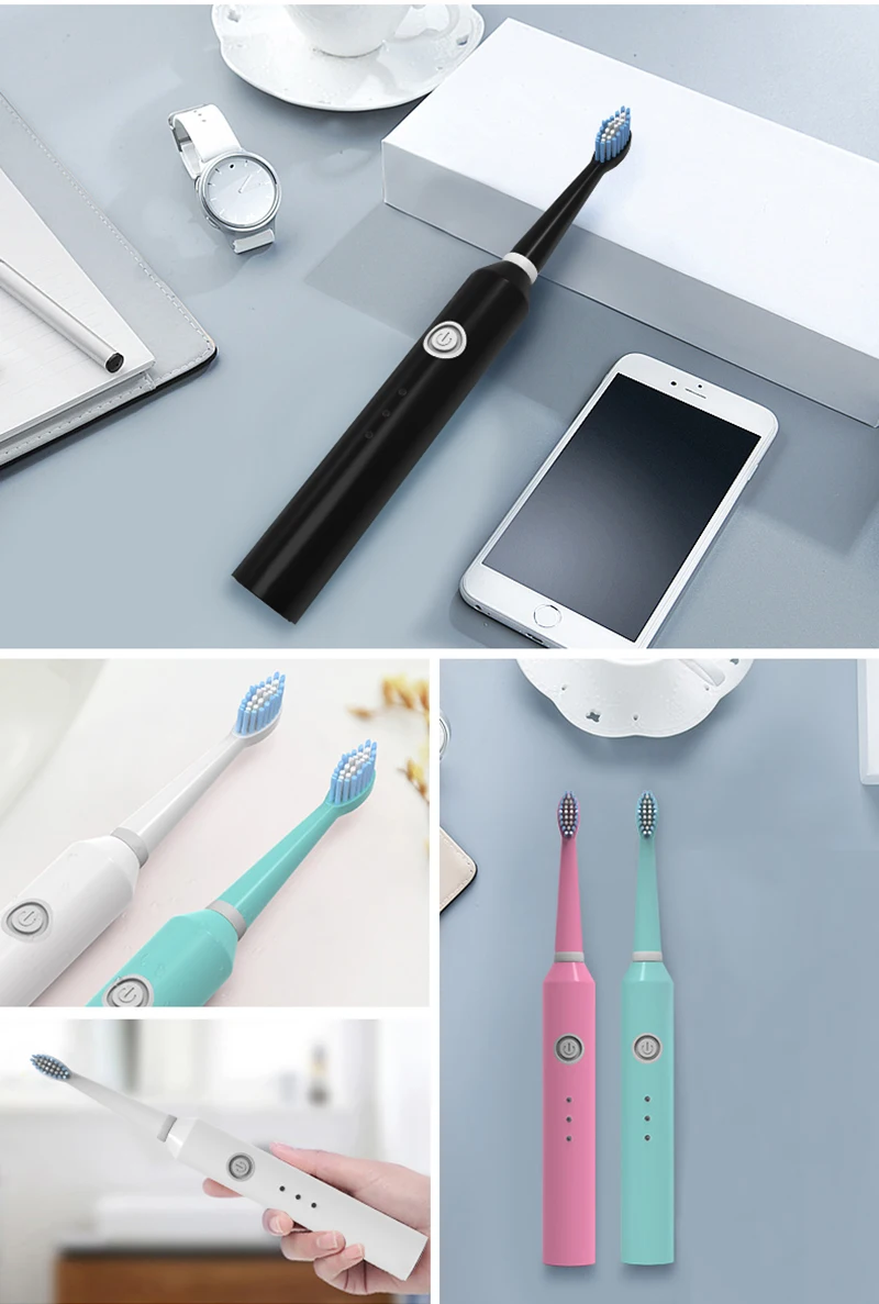 Escova de Dentes Elétrica com 2 Brainbow Carga Substituição Cabeça 6 Modo Vibração Branqueamento 1 pc Usb 5 Escovas de dentes