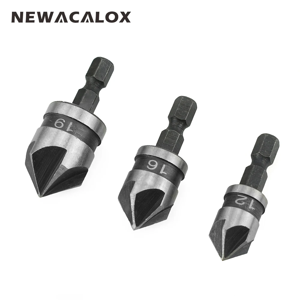 

Woodworking Boring Chamfer Industrial Countersink Bore Set 1/4" Hex Shank Wood Plastic Tools Drill Bit 12mm 16mm 19mm 3pcs/set