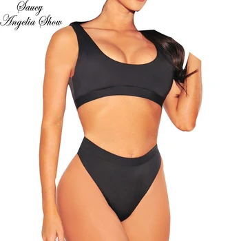 

SAUCY ANGELIA Women Swimwear Sexy High Waist Bikini Set Bandage Swimsuit 2019 Bathing Suits Femme Stretchy Beach Wear Sportwear