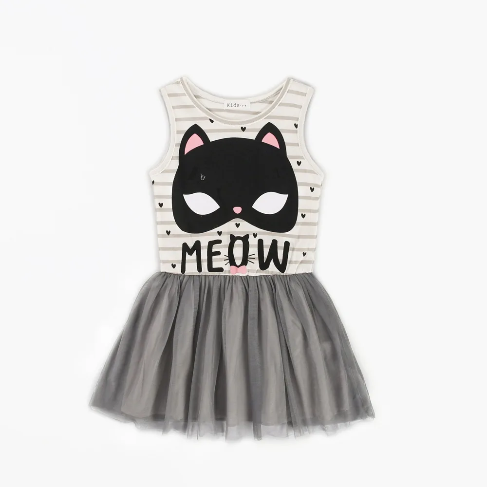 

Summer girls cat dress 2018 new design Letter Meow Tutu Vest cotton dresses casual clothing for 3-10 years children