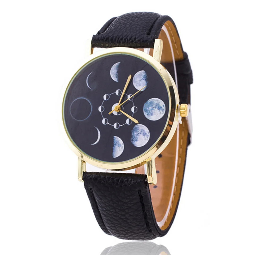 

Fashion Women Ladies Lunar Eclipse Watch Moon Phase Pattern Dial Leather PU Bracelet Band Quartz Wrist Watches Relojes Shellhard