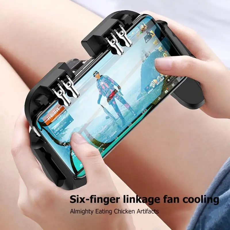 H9 Game Controller with Fan Six Finger Joystick GamePad with Cooler Fire Button Mobile Phone Game HandleTrigger for PUBG H9 Game Controller with Fan Six Finger Joystick GamePad with Cooler Fire Button Mobile Phone Game HandleTrigger for PUBG
