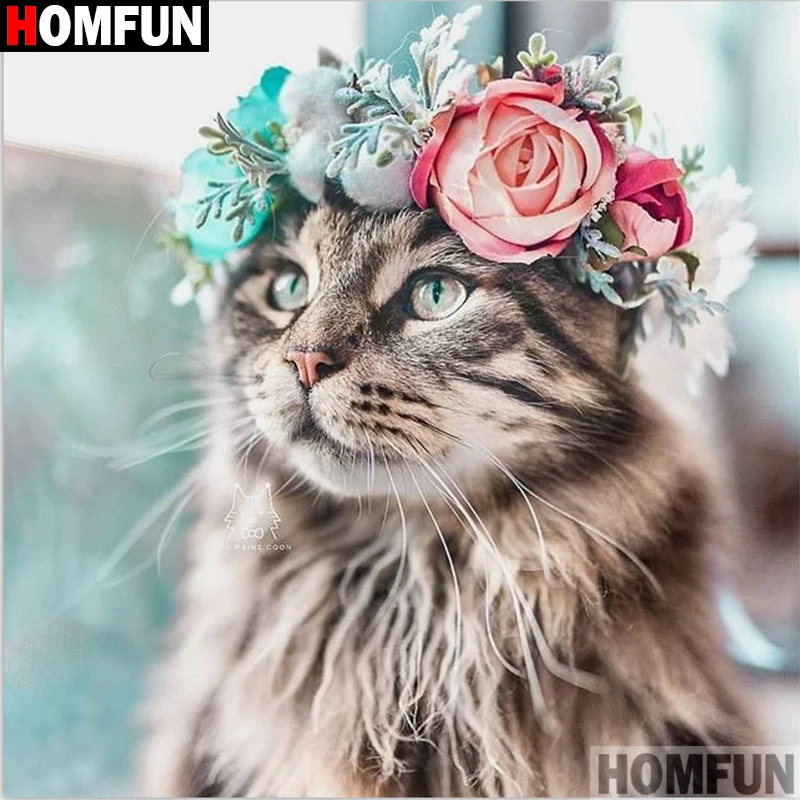 HOMFUN Full Square/Round Drill 5D DIY Diamond Painting &quotCat&quot Embroidery Cross Stitch Home Decor A16764 | Дом и сад
