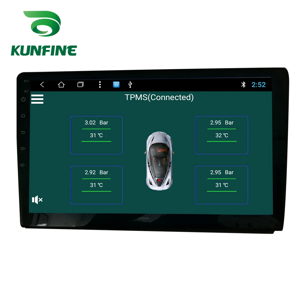 KUNFINE USB Android TPMS система контроля давления в шинах Дисплей Сигнализация 5 в Android навигация Автомагнитола с 4 датчиками