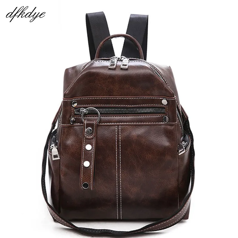 

Female Solid Mochila Girls Retro Backpack Vintage Women Backpacks Pu Leather Shoulder Bag Simple Casual School Bookbag