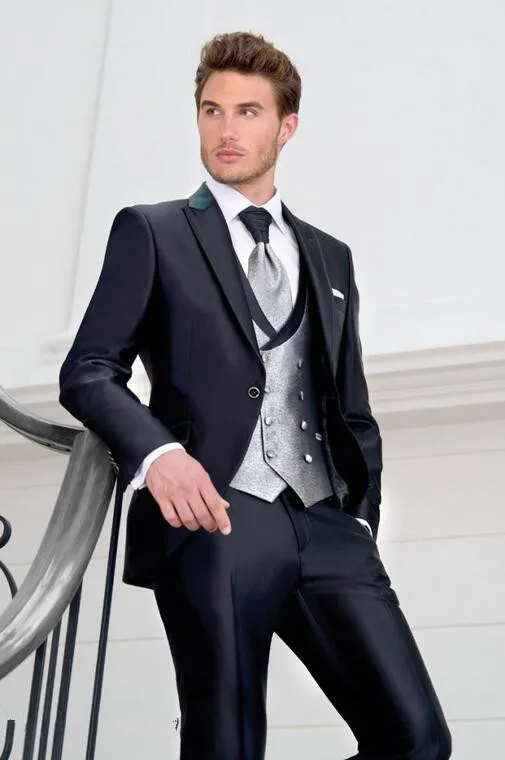 New Arrivals Black Wedding Suits For Men Sliver Formal Tailor Made