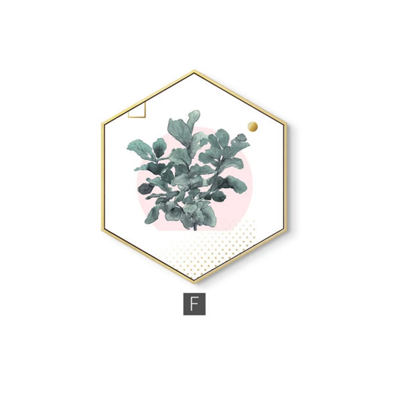 Скандинавские шестиугольные Зеленые растения, Картина на холсте, HD кактус, ананас, настенные картины для гостиной, модный домашний декор, плакат, настенное искусство - Цвет: F