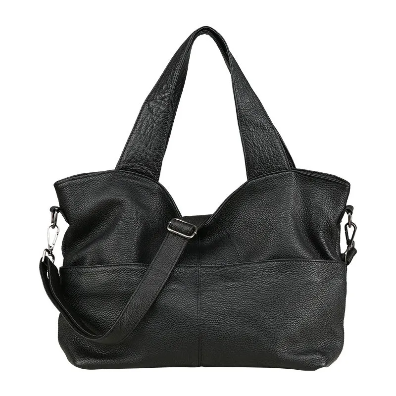 Женская сумка из натуральной кожи кофейного цвета, женские сумки-тоут, классические черные сумки-мессенджеры через плечо, сумки через плечо - Цвет: Black