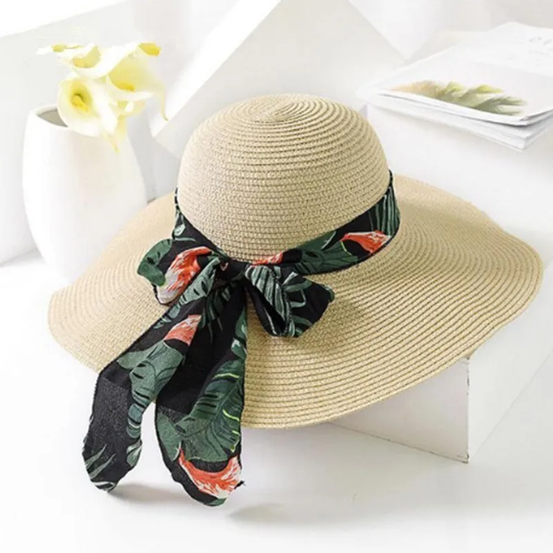 Женская соломенная шляпа Sombrero Пляжная шляпка с бантом и лентой летняя 2019|Женские