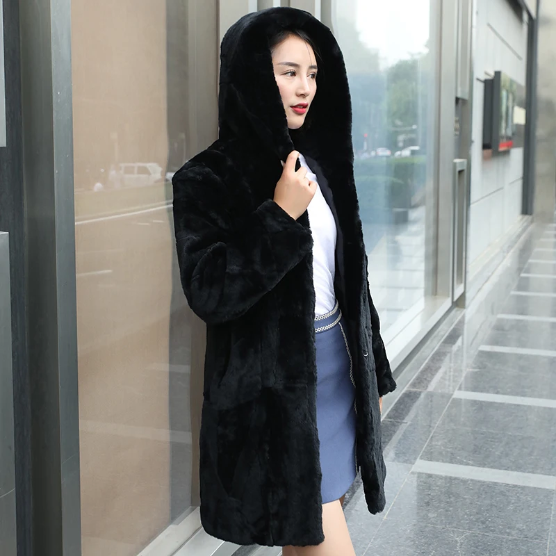 

Sheep Shearing Fur Coat, Long 2019 New Haining Lamb Fur Coat