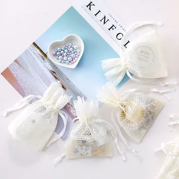 

Personalized Jewelry bags White Bunch Pocket Home Sanitary Cotton Drawstring Pocket Portable Dustproof Storage Earring Holder