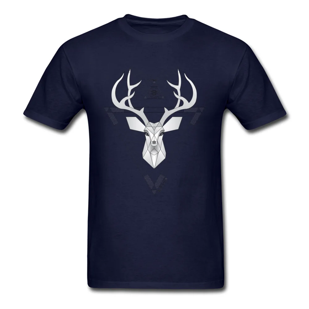 Birthday Geometric Minimal Deer O Neck T-Shirt NEW YEAR DAY Tees Short Sleeve for Men Hot Sale Pure Cotton Printing T Shirt Geometric Minimal Deer navy