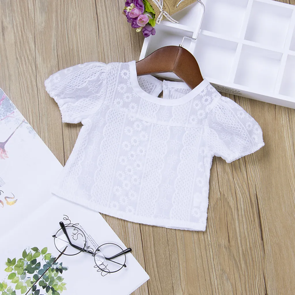 Однотонная кружевная укороченная футболка с короткими рукавами для маленьких девочек топы, одежда для малышей Ropa de bebe, высокое качество